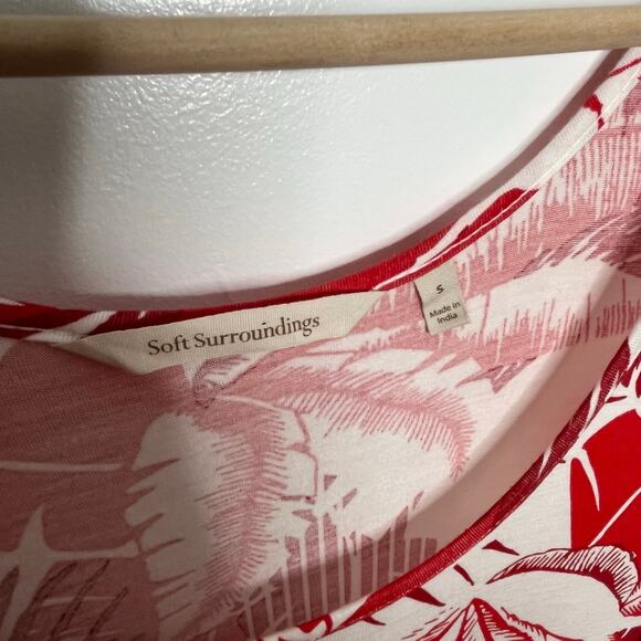 Soft Surroundings Womens Lilo Palm Print Maxi Dress S Red Tropical Resort Wear - Picture 6 of 9